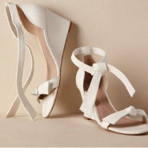 LIKE NEW BHLDN MARIPOSA IVORY WEDGE HEEL BRIDAL SHOES OF PREY ANKLE TIE 7 38